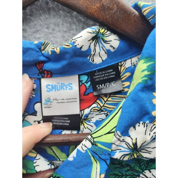 The Smurfs Tropical Pattern Short Sleeve Hawaiian Shirt 34/36 By Mad Engine - Picture 4 of 6